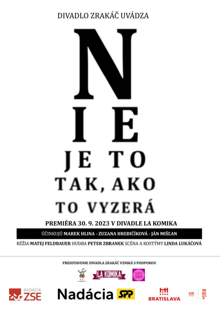 Obrázok obsahuje plagát predstavenia Nie je to tak, ako to vyzerá